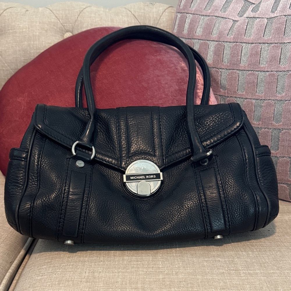 Michael Kors Black Shoulder Bag with Silver Accents
